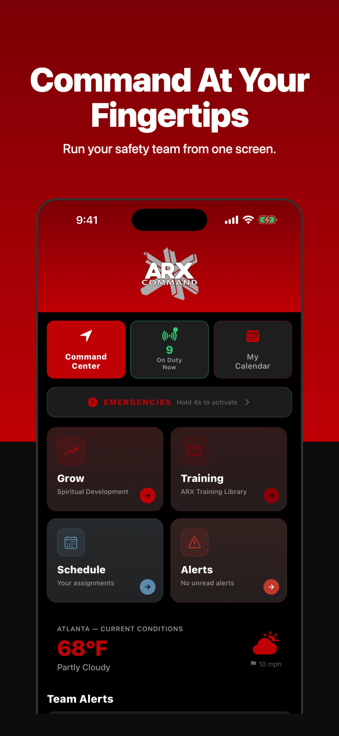 ARX Command app home screen